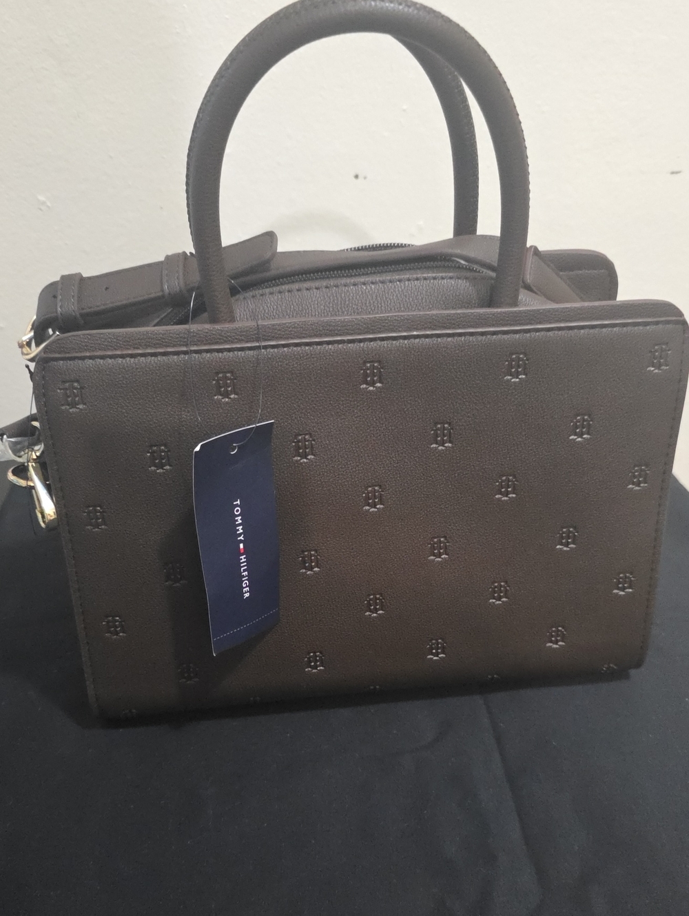 Tommy Hilfiger Brown Embossed Top-Handle Satchel